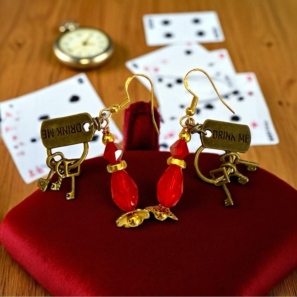 Red and Gold 'Drink Me' Earrings